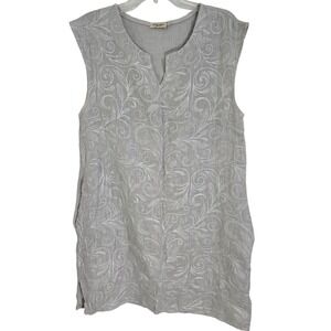 Lungo L'arno Made In Italy Linen Embroidered Sleeveless Dress Size L Gray Casual